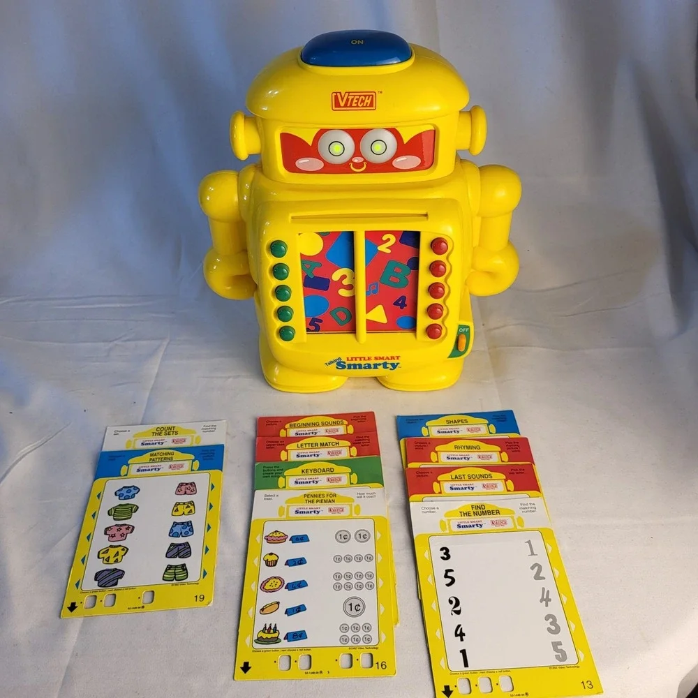 Vtg VTech Talking Little Smart Smarty  Robot & 10 2-Sided Activity Cards Tested